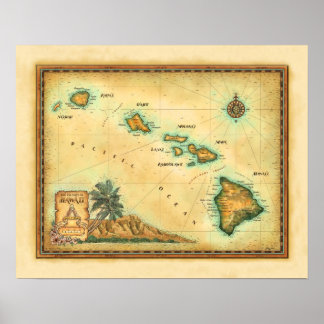 Poster "Carte d'Hawaï"