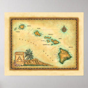 Poster "Carte d'Hawaï "