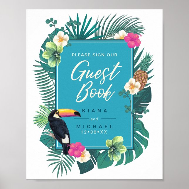 Poster Carte d'identité Turquoise Watercolor Tropical Sig (Devant)