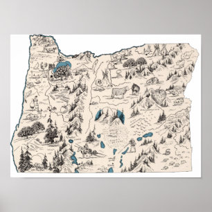 Poster Carte d'image en forme d'Oregon vintage Antique Gr