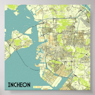 Poster Carte d'Incheon, Corée du Sud