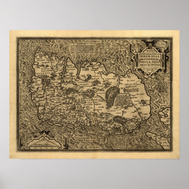 Poster Carte d'Irlande d'Ortelius (1598) (Devant)