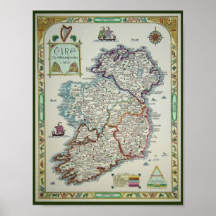 Poster Carte d'Irlande - Irlandais Eire Erin Imprimer