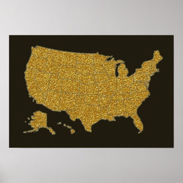 Poster carte dorée des États-Unis (Devant)
