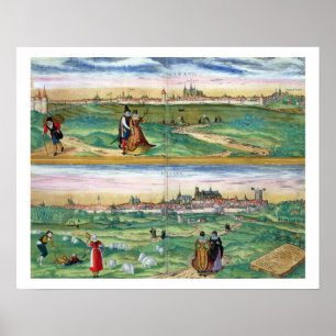 Poster Carte d'Orléans et Bourges, de 'Civitates Orbis