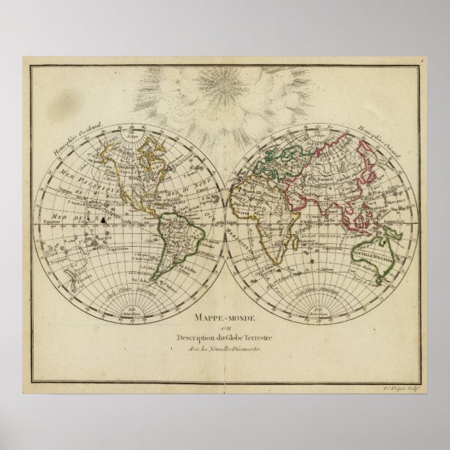 Poster Carte Double hémisphère (Devant)