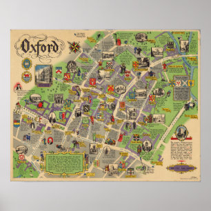 Poster Carte d'Oxford, Angleterre (Chemins de fer britann