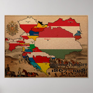 Poster Carte Drapeau Autriche Hongrie