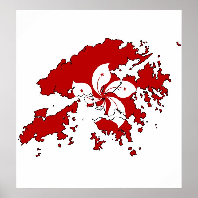 Poster Carte Drapeau de Hong Kong pleine taille (Devant)