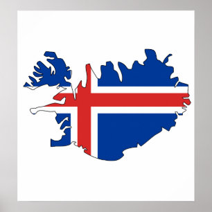 Poster Carte Drapeau Islande pleine taille
