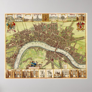 Poster Carte du 17ème siècle de Londres Angleterre par W.