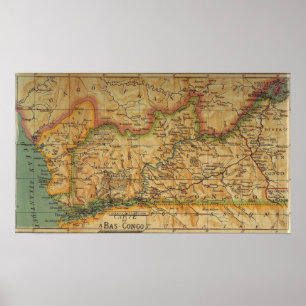 Poster Carte du Bas Congo - Congo belge 1913