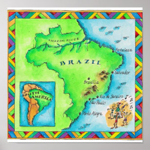 Poster Carte du Brésil