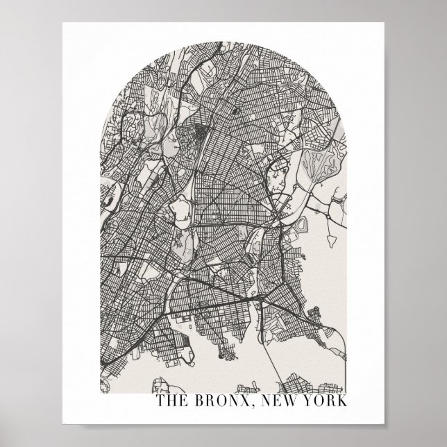 Poster Carte du Bronx New York Boho Minimal Arch Street (Devant)