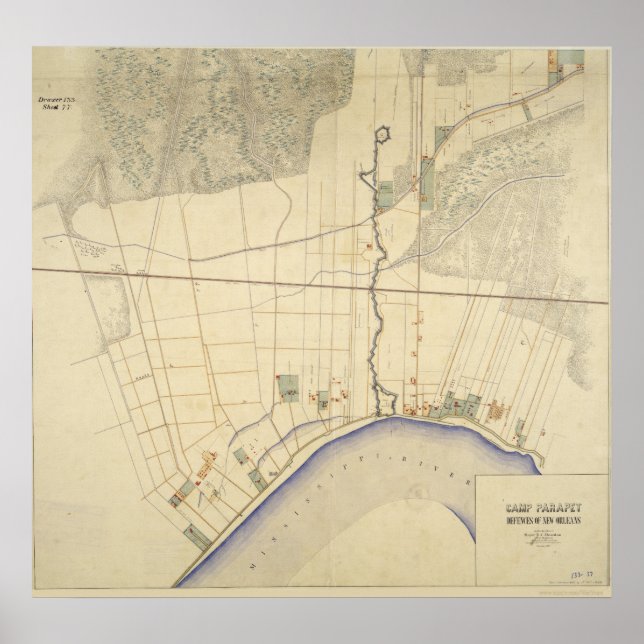Poster Carte du Camp Parapet Louisiana 1863-64 (Devant)