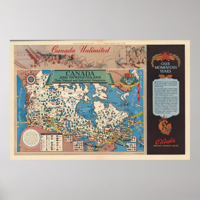 Poster Carte du Canada - Ressources naturelles et industr (Devant)