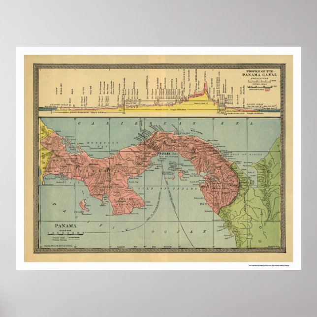 Poster Carte du canal de Panama - 1904 (Devant)
