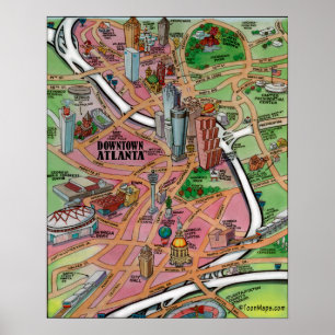 Poster Carte du centre de bande dessinée d'Atlanta la