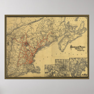 Poster Carte du chemin de fer Boston-Maine 1898
