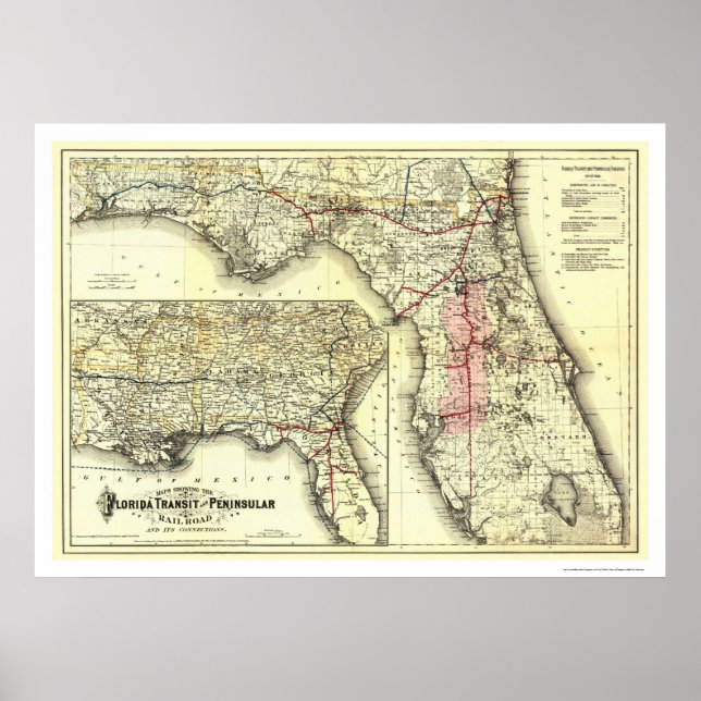 Poster Carte du chemin de fer de Floride Transit 1882 (Devant)