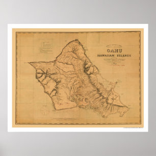 Poster Carte du chemin de fer d'Oahu Hawaii 1881