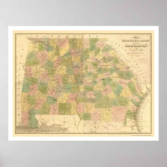 Poster Carte du chemin de fer Georgia & Alabama 1839 (Devant)