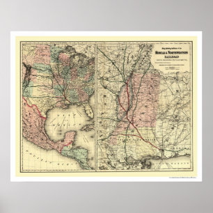 Poster Carte du chemin de fer mobile et Northwestern 1871