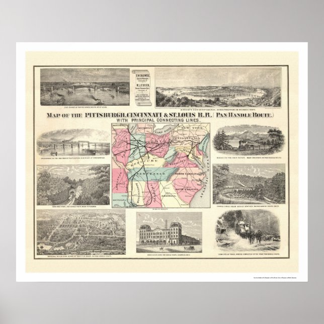 Poster Carte du chemin de fer Pittsburg Cincinnati 1877 (Devant)