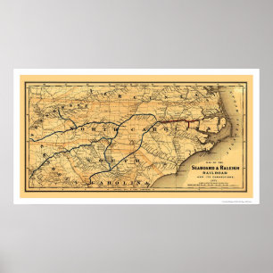 Poster Carte du chemin de fer Seaboard & Raleigh 1874