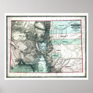 Poster Carte du Colorado 1862