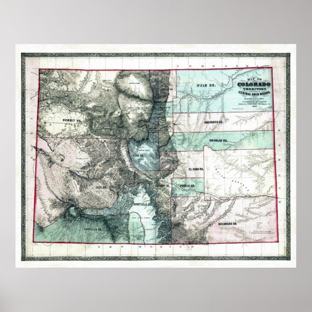 Poster Carte du Colorado 1862 (Devant)