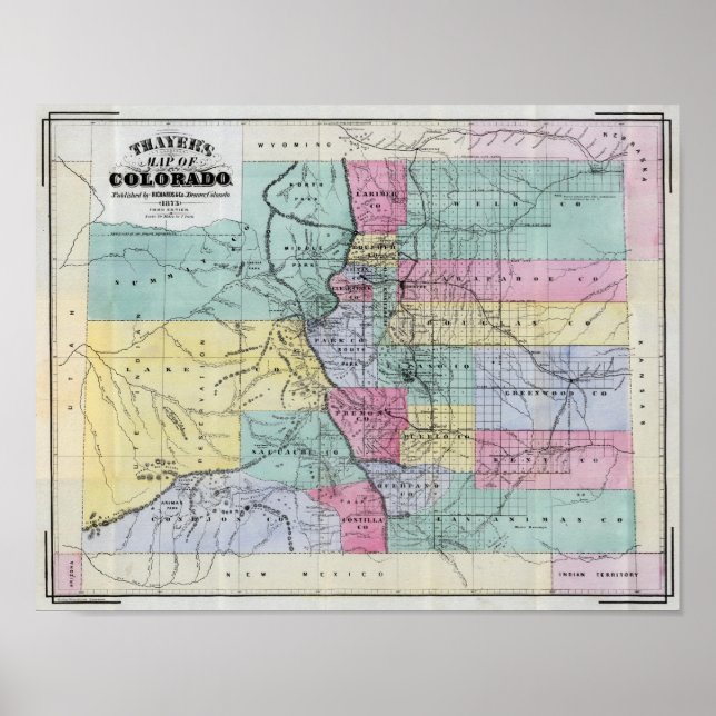 Poster Carte du Colorado par Thayer (Devant)