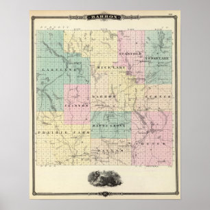 Poster Carte du comté de Barron, État du Wisconsin