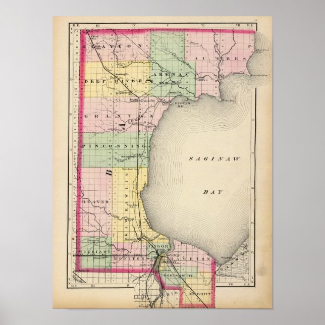 Poster Carte du comté de Bay, Michigan (Devant)