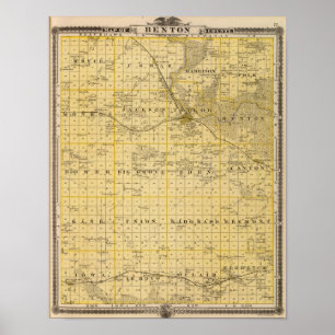 Poster Carte du comté de Benton, état de l'Iowa