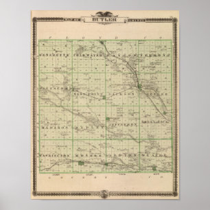 Poster Carte du comté de Butler, État de l'Iowa