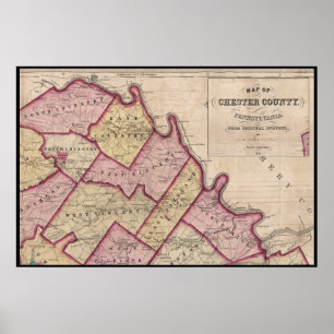 Poster Carte du comté de Chester 1847 Schuylkill River