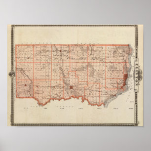 Poster Carte du comté de Clinton, État de l'Iowa