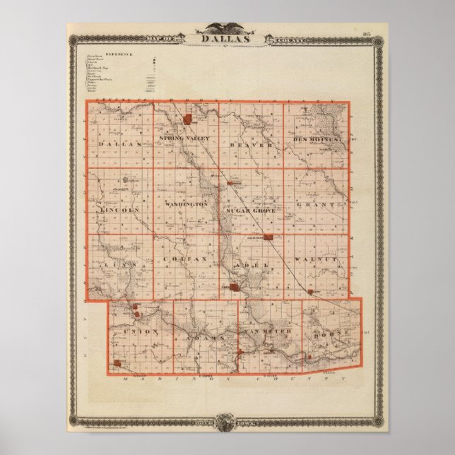 Poster Carte du comté de Dallas, État de l'Iowa (Devant)