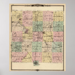 Poster Carte du comté de Dodge, État du Wisconsin