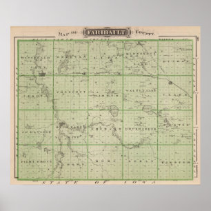 Poster Carte du comté de Faribault, Minnesota