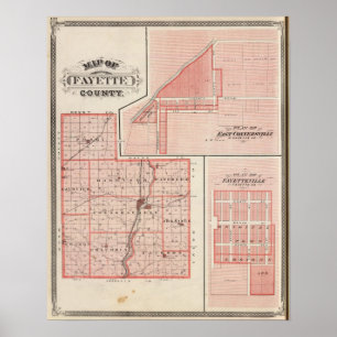 Poster Carte du comté de Fayette avec East Connersville