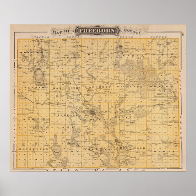 Poster Carte du comté de Freeborn, Minnesota (Devant)