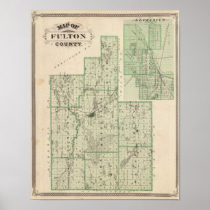 Poster Carte du comté de Fulton avec Rochester, Fulton C