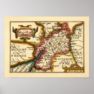 Poster Carte du comté de Gloucestershire