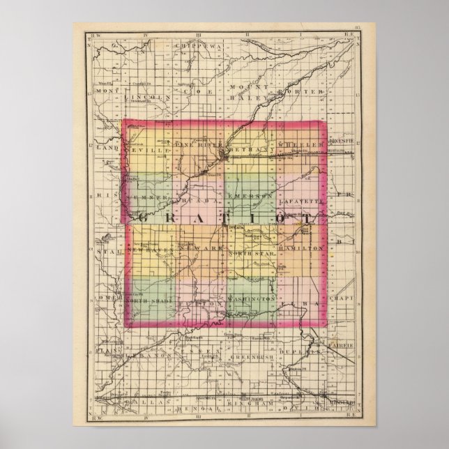 Poster Carte du comté de Gratiot, Michigan (Devant)