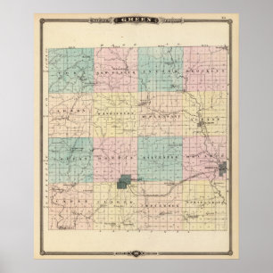 Poster Carte du comté de Green, état du Wisconsin