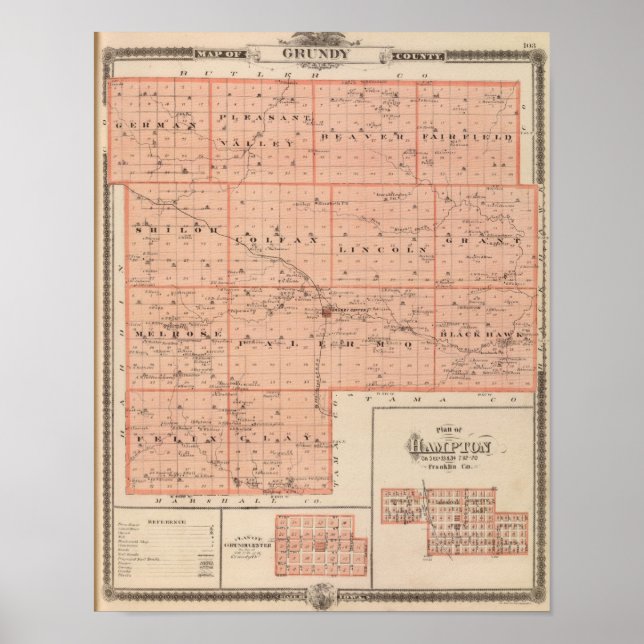 Poster Carte du comté de Grundy, État de l'Iowa (Devant)