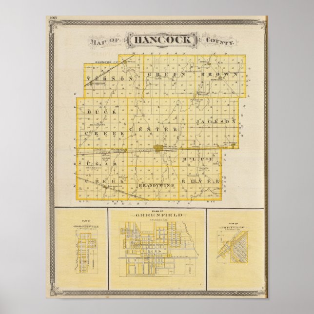 Poster Carte du comté de Hancock avec Charlottesville (Devant)