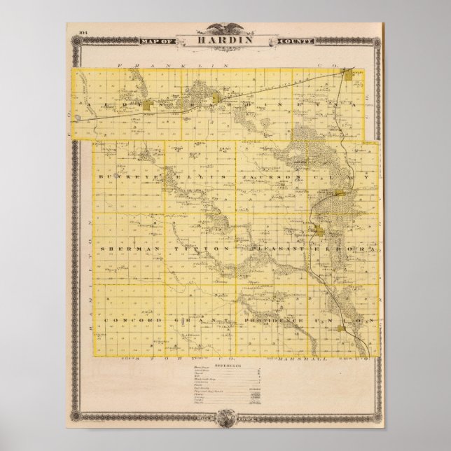 Poster Carte du comté de Hardin, État de l'Iowa (Devant)